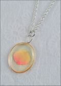 Silver Trimmed Oval Mirage Necklace with White/Pink Rose Petal