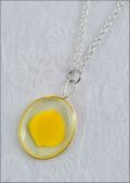 Silver Trimmed Oval Mirage Necklace with Yellow Rose Petal