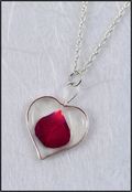 Silver Trimmed Heart Mirage Necklace with Burgundy Rose Petal