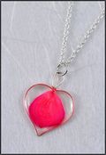 Silver Trimmed Heart Mirage Necklace with Fuchsia Rose Petal