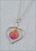 Silver Trimmed Heart Mirage Necklace with Purple Rose Petal
