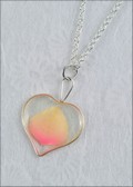 Silver Trimmed Heart Mirage Necklace with White/Pink Rose Petal