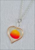 Silver Trimmed Heart Mirage Necklace with Yellow/Red Rose Petal