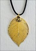 Gold Rose Leaf Necklace with 18" Leather Cord