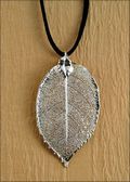 Silver Rose Leaf Necklace with 18" Leather Cord