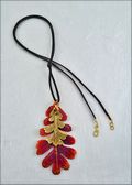 Iridescent Double Oak Leaf Necklace on Leather Cord