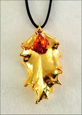 Double Small Gold Holly Necklace with Iridescent Berries on Leather Cord