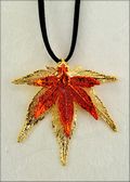 Double Small Gold Japanese Maple Necklace on Leather Cord