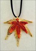 Double Small Gold Japanese Maple Necklace on Leather Cord