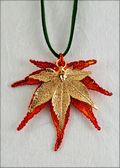 Double Small Iridescent Japanese Maple Necklace on Leather Cord