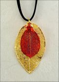 Double Small Gold Rose Leaf Necklace on Leather Cord