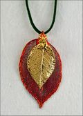 Double Small Iridescent Rose Leaf Necklace on Leather Cord