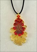 Double Small Gold Oak Leaf Necklace on Leather Cord