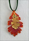 Double Small Iridescent Oak Leaf Necklace on Leather Cord