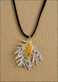 Double Small Silver Cypress with Gold Pine Cone Necklace on Leather Cord