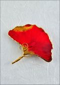 Gingko Barpin, Lacquered in Deep Red with Wire