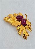 Autumn Leaf Pin w/Pine Cones in Purple