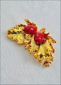 Autumn Leaf Pin w/Pine Cones in Red
