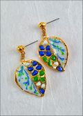 Bougainvillea Leaf Earrings in Blue/Green Swirl with Glitter