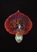 Bear Silhouette on Real Iridescent Aspen Leaf Nightlight