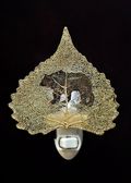 Bear Silhouette on Real 24K Gold Cottonwood Leaf Nightlight