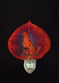 Coyote or Wolf Silhouette on Real Iridescent Aspen Leaf Nightlight
