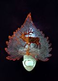 Elk or Deer Silhouette on Real Iridescent Cottonwood Leaf Nightlight