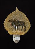 Moose Silhouette on Real 24K Gold Aspen Leaf Nightlight