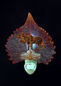 Moose Silhouette on Real Iridescent Cottonwood Leaf Nightlight