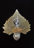 Moon Silhouette on Real 24K Gold Cottonwood Leaf Nightlight