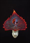 Moon Silhouette on Real Iridescent Cottonwood Leaf Nightlight