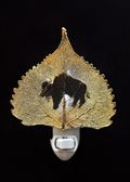 Buffalo Silhouette on Real 24K Gold Cottonwood Leaf Nightlight