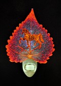 Carousel Horse Silhouette on Real Iridescent Cottonwood Leaf Nightlight