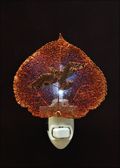 Wild Bird Silhouette on Real Iridescent Aspen Leaf Nightlight