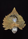 Dolphin Silhouette on Real 24K Gold Cottonwood Leaf Nightlight