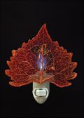 Dolphin Silhouette on Real Iridescent Cottonwood Leaf Nightlight