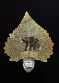 Elephant Silhouette on Real 24K Gold Cottonwood Leaf Nightlight