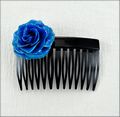 Small Dark Blue Rose Hair Comb