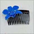 Small Dark Blue Dendrobium Orchid Hair Comb