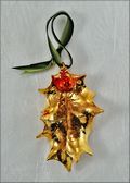 Double Gold Single Holly Ornament with Iridescent Berries