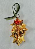 Double Gold Single Holly Ornament with Iridescent Berries