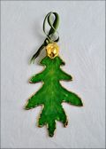 Oak Leaf Ornament - Gold Trimmed in Green w/Acorn Double Orn.