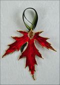 Silver Maple Leaf Ornament - Gold Trimmed in Deep Red