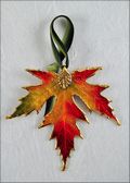Silver Maple Leaf Ornament - Gold Trimmed in Fall Multi Colors