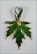 Silver Maple Leaf Ornament - Gold Trimmed in Green