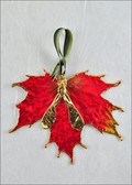Sugar Maple Leaf Ornament - Gold Trimmed in Deep Red w/Gold Maple Seed Dbl. Orn.