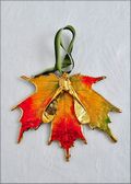 Sugar Maple Leaf Ornament - Gold Trimmed in Fall Multi Colors w/Gold Maple Seed