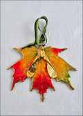 Sugar Maple Leaf Ornament - Gold Trimmed in Fall Multi Colors w/Gold Maple Seed