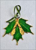 Sugar Maple Leaf Orn.-Gold Trim in Green w/Gold Maple Seed Dbl. Orn.