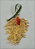 Gold Cypress w/Iridescent Pine Cone Double Ornament